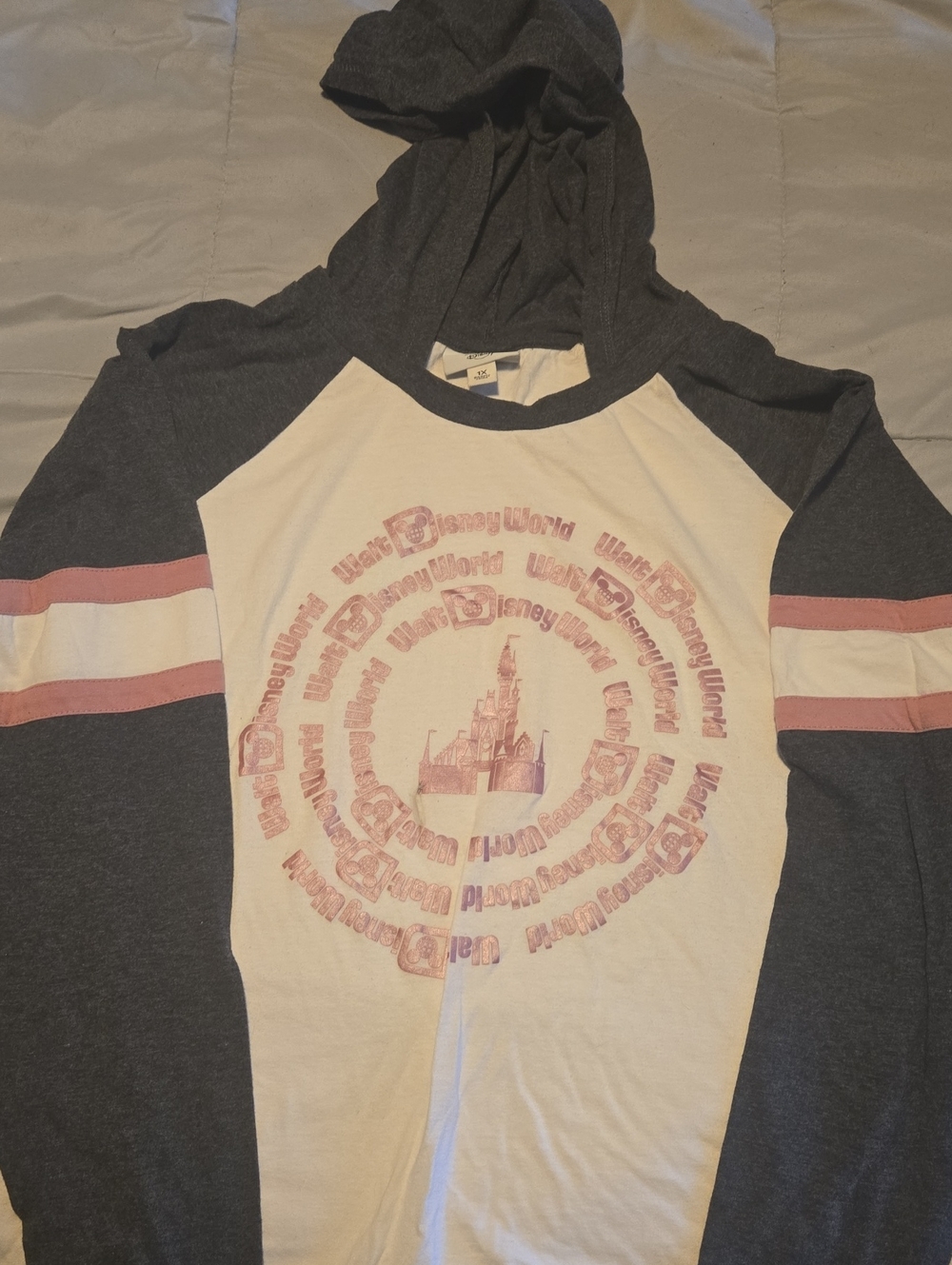 Walt Disney World Hooded Raglan Lightweight Sweatshirt - Charcoal, White & Pink